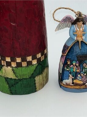 Jim Shore Heartwood Creek 2006 Angel 4" & 2002 Santa W A Bag 12" Beautiful